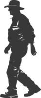 Silhouette zookeeper in action full body black color only vector