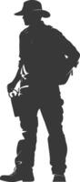 Silhouette zookeeper in action full body black color only vector