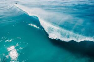 Barrel wave in Atlantic ocean. Crashing surfing wave. Aerial view photo