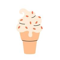 Vanilla ice cream in waffle cone. Summertime, summer dessert vector