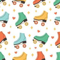 Seamless pattern with cute roller skates in 80s 90s style. Disco style vector