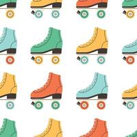 Seamless pattern with cute roller skates in 80s 90s style. Disco style vector