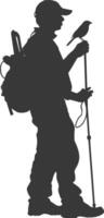 Silhouette zookeeper in action full body black color only vector