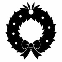 Black silhouette of Christmas wreath isolated on white background. Graphic illustration. Concept of minimalist holiday decor, seasonal greeting. Print, design element vector
