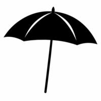 Black beach umbrella with a simple geometric design. Minimalist style, monochrome artwork, weather protection concept. Black silhouette isolated on white background. vector