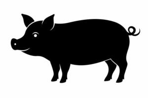 Black silhouette of a pig isolated on a white background. Animal illustration, farm animal, minimalist design, livestock concept. vector