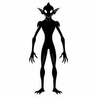 Black silhouette of an alien isolated on white background. Humanoid figure. Graphic art. Concept of extraterrestrial, sci-fi design, space character. Icon, print, pictogram, design element vector