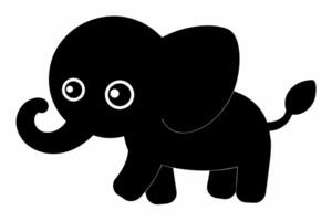 Cute black elephant cartoon with big ears and wide eyes. Baby animal, adorable illustration, childrens art, playful design concept. Black silhouette isolated on white background. vector