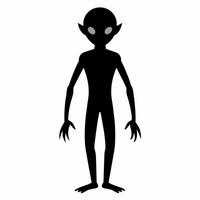 negro silueta de un extraterrestre aislado en blanco antecedentes. humanoide cifra. gráfico Arte. concepto de extraterrestre, ciencia ficción diseño, espacio personaje. icono, imprimir, pictograma, diseño elemento vector