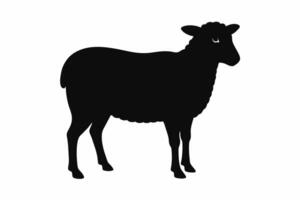 Black silhouette of a sheep standing, livestock animal, farm, agricultural concept, illustration. Black silhouette isolated on white background. vector