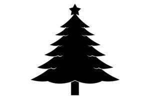 Navidad árbol silueta con estrella en arriba, minimalista día festivo, festivo decoración, invierno estación, sencillo diseño concepto. negro silueta aislado en blanco antecedentes vector