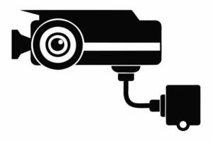 Black silhouette of a security camera isolated on white background. Simple graphic design of surveillance equipment. Concept of security, monitoring, safety. Print, logo, sign, design element vector