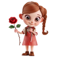 cartoon girl holding a rose png