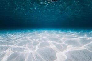 Tropical blue ocean with sandy bottom on Bahamas islands. Panoramic underwater background photo