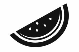 Black silhouette of watermelon slice. Concept of summer, freshness, fruit, and healthy eating. Graphic art. Isolated on white background. Print, logo, pictogram, design element vector