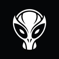 White silhouette of alien head isolated on black background. Humanoid. Concept of extraterrestrial, sci-fi design, space being. Graphic art. Icon, print, pictogram, logo, design element vector