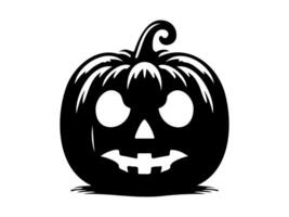 Black silhouette of Halloween pumpkin. Artwork. Jack-o-lantern with a menacing grin. Isolated on white backdrop. Concept of Halloween, festive decor, autumn celebration, spooky symbol. Icon. vector