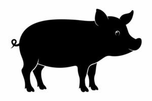 Black silhouette of a pig isolated on a white background. Animal illustration, farm animal, minimalist design, livestock concept. vector