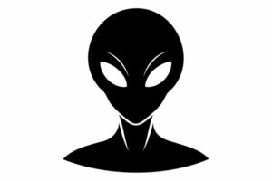 Black silhouette of alien head isolated on white background. Humanoid. Concept of extraterrestrial, sci-fi design, space being. Graphic art. Icon, print, pictogram, logo, design element vector