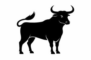 negro silueta de un toro con curvo cuernos aislado en un blanco antecedentes. sencillo gráfico Arte. granja animal, ganado diseño, agricultura concepto vector