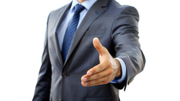 close-up of businessman with open hand out isolated background png