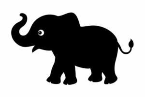 Cute black elephant cartoon with big ears and wide eyes. Baby animal, adorable illustration, childrens art, playful design concept. Black silhouette isolated on white backdrop vector