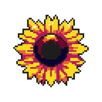 The 8-bit sunflower element in pixel art. The style of a digital vintage game from the 80s and 90s. illustration. vector