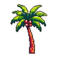 Palm tree summer vacation icons in retro pixel art style. Inspired by games from the 80s, 90s. Design for mobile games, stickers, postcards. . vector