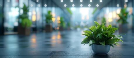 a plant in a pot on the floor in an office building photo