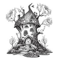 Magic house sketch hand drawn in doodle style Fairy tale illustration vector