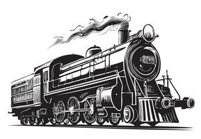 Retro steam train hand drawn sketch Passenger trans illustration... vector