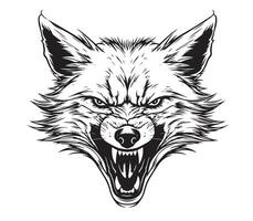 Angry Fox. Graphic, sketch, black and white, hand-drawn portrait of a Fox head vector