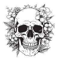Skull in flowers death day sketch hand drawn illustration vector