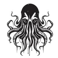 Black Octopus. Engraved hand drawn in old sketch, vintage creature. vector