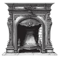 Retro fireplace hand drawn sketch illustration vector