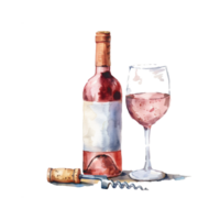 The watercolor art a bottle and glass of wine. Ai illustration. png