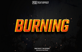 buringn text effect, font editable, typography, 3d text psd