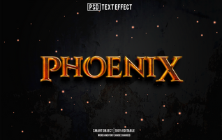 phoenix text effect, font editable, typography, 3d text psd