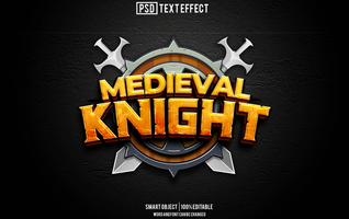 medieval knight text effect, font editable, typography, 3d text psd