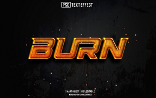 burn text effect, font editable, typography, 3d text psd