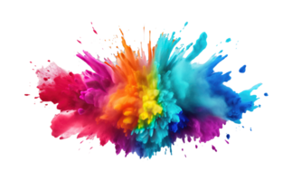 Pulver Explosion mit ein Vielfalt von Farben Spritzen isoliert auf transparent Hintergrund png