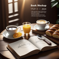 Breakfast table with an opened book psd