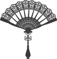 Silhouette classic handheld folding fan black color only vector