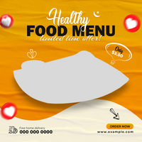 Healthy food menu, burger , pizza, dessert social media post banner template psd