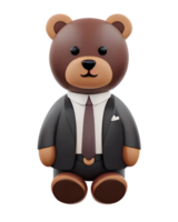 3D Illustration Teddy Bear wearing coat and tie png