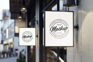 Street business sign mockup psd