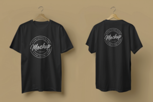 black t-shirt mockup front and back with one color background psd