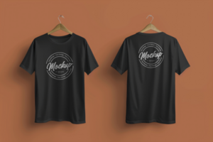 black t-shirt mockup front and back with one color background psd