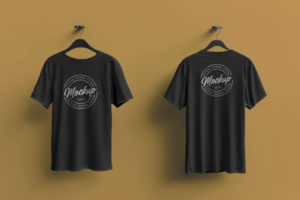 black t-shirt mockup front and back with one color background psd