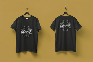 black t-shirt mockup front and back with one color background psd
